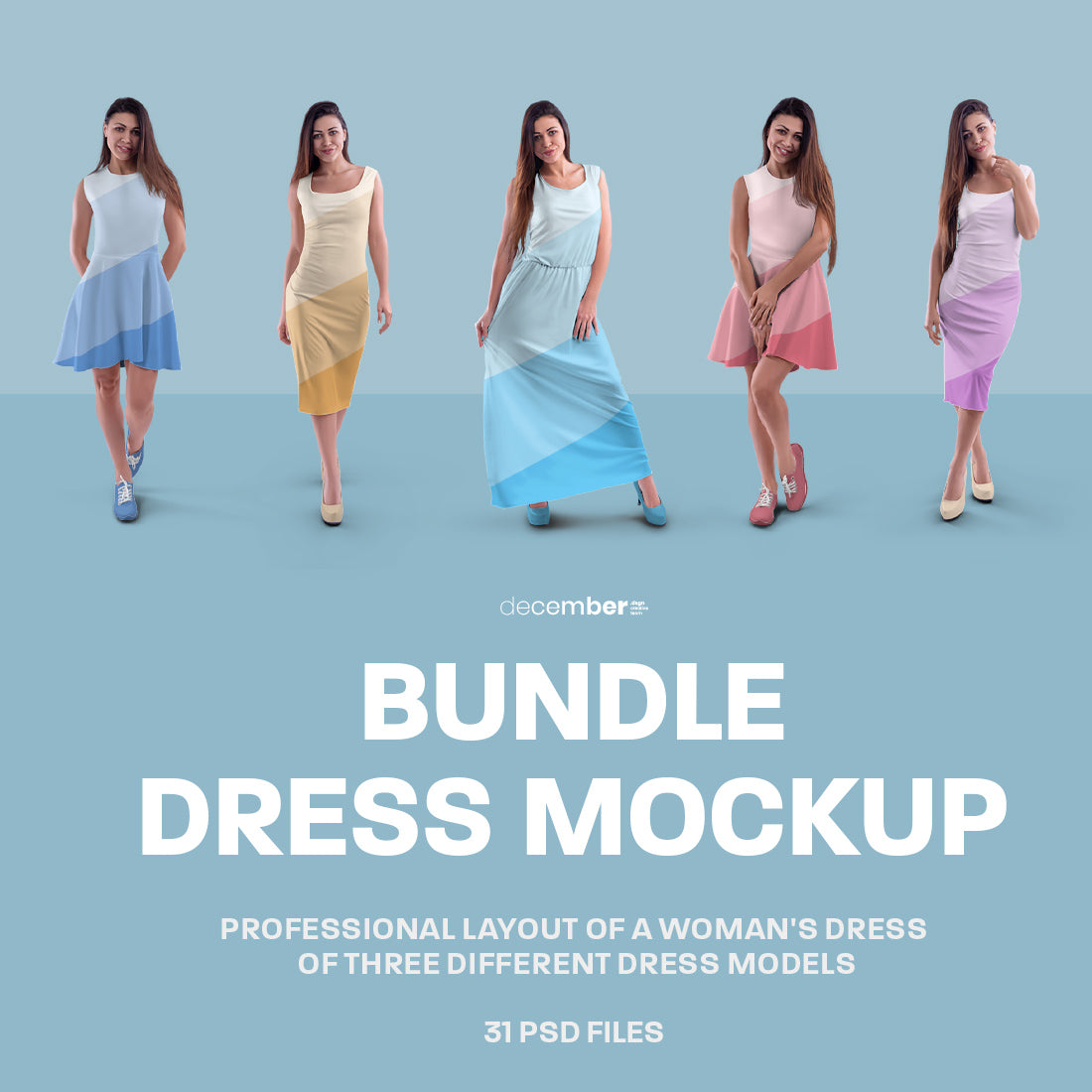 A Large Bundle of Mockups of a Women's Dress in Different Styles
