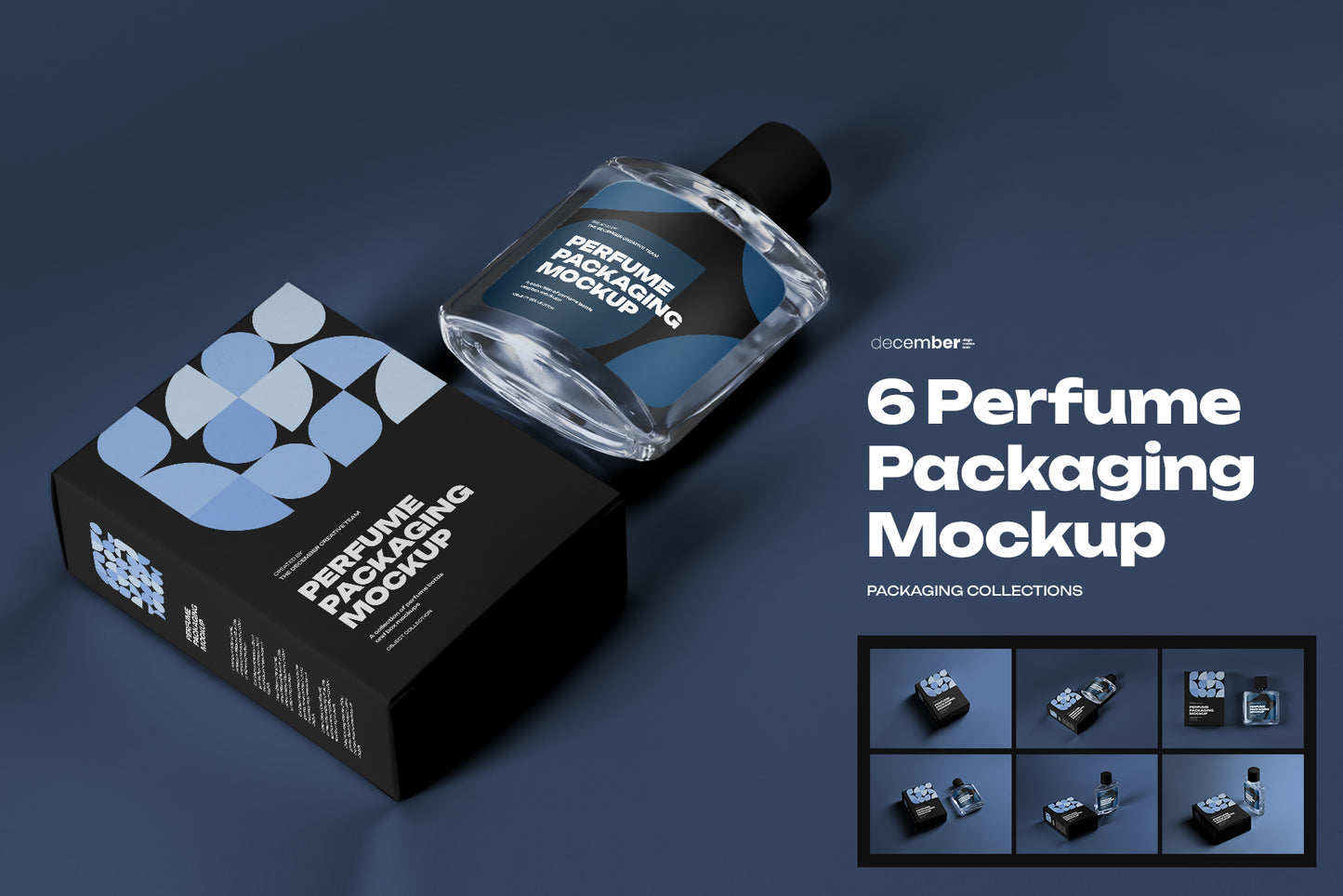 6 Perfume Packaging Mockups. Box and Bottle