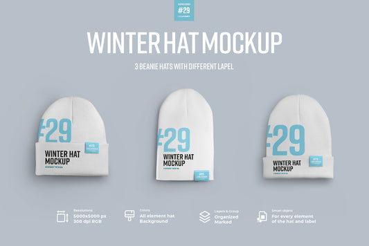 6 Mockups Winter Hat With Different Lapel