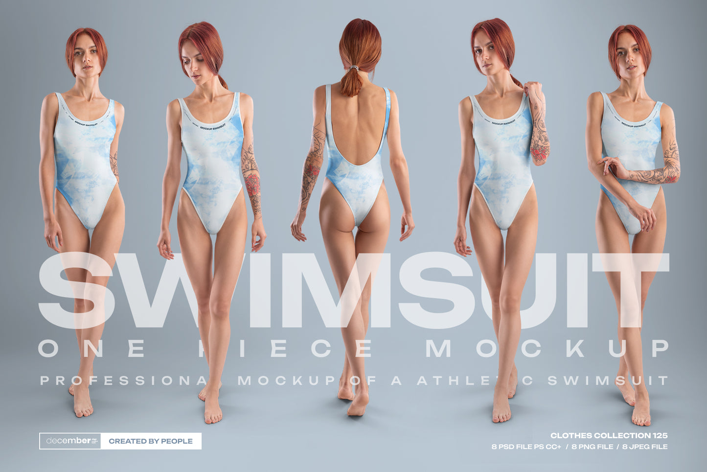 8 Mockups Woman Athletic One Piece Swimsuit vol.03. Full height