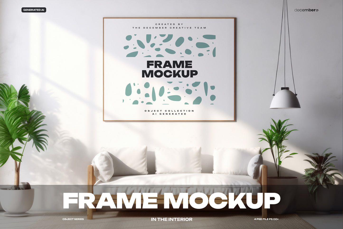 4 Mockups of Frames in the Interior. AI Generated