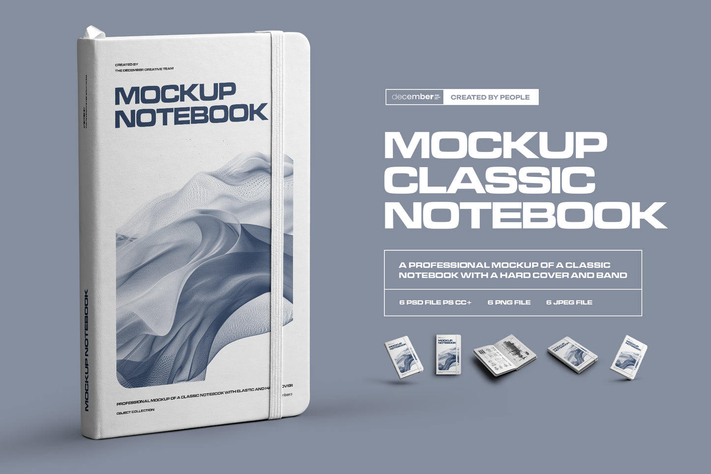6 Mockups of Classic Notebook with Band and Hard Cover