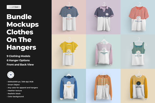 Bundle of Mockups of Different Clothes on Different Hangers