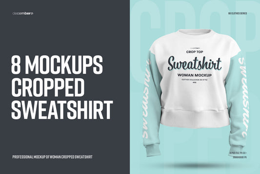 8 Mockups Crop Top Woman Sweatshirt in 3D Style