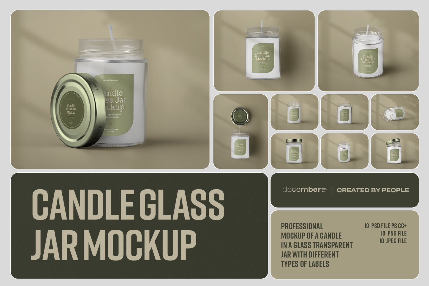 10 Mockups of Candles in a Glass Jar with a Lid. vol.01