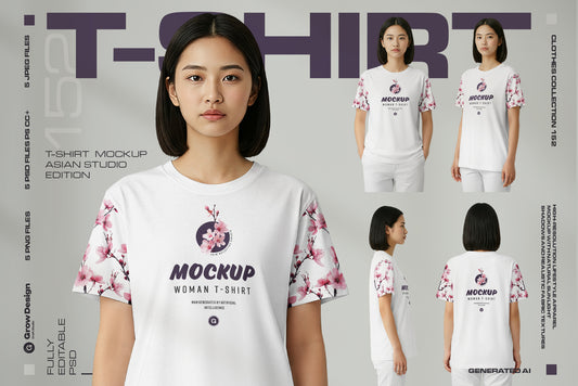 Mockup Woman T-Shirt Set – Asian Model Studio Edition. Generated Ai