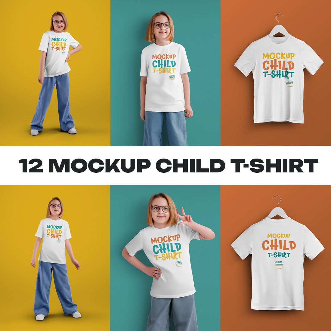 12 Mockups of a Children's T-shirt in Different Styles