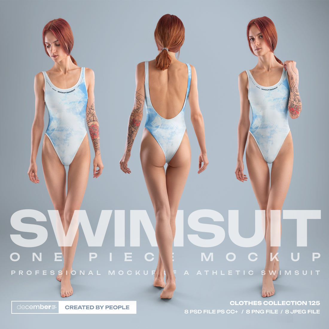 8 Mockups Woman Athletic One Piece Swimsuit vol.03. Full height
