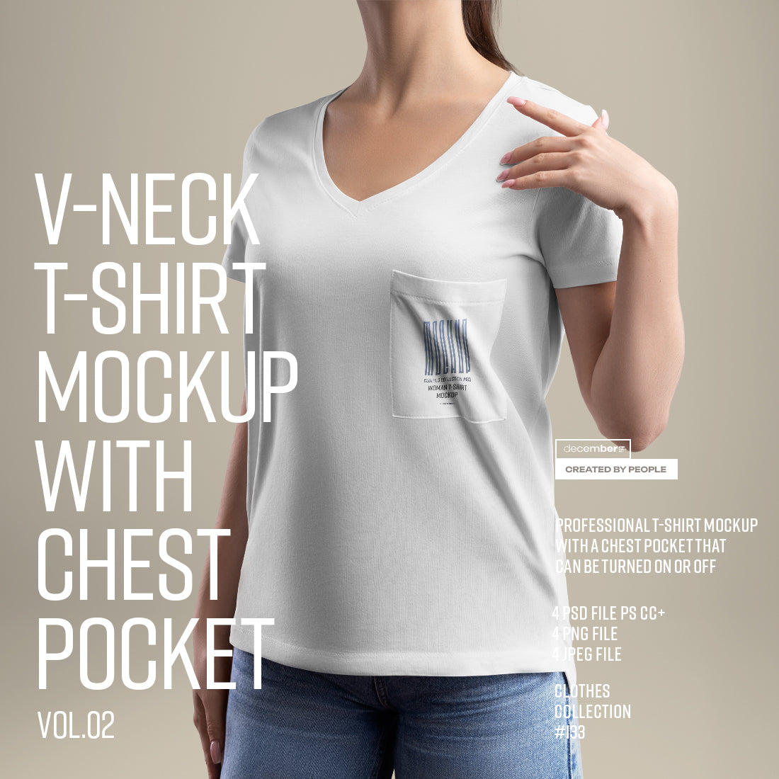 4 Mockup Woman V-Neck T-Shirt with a Chest Pocket. vol.02