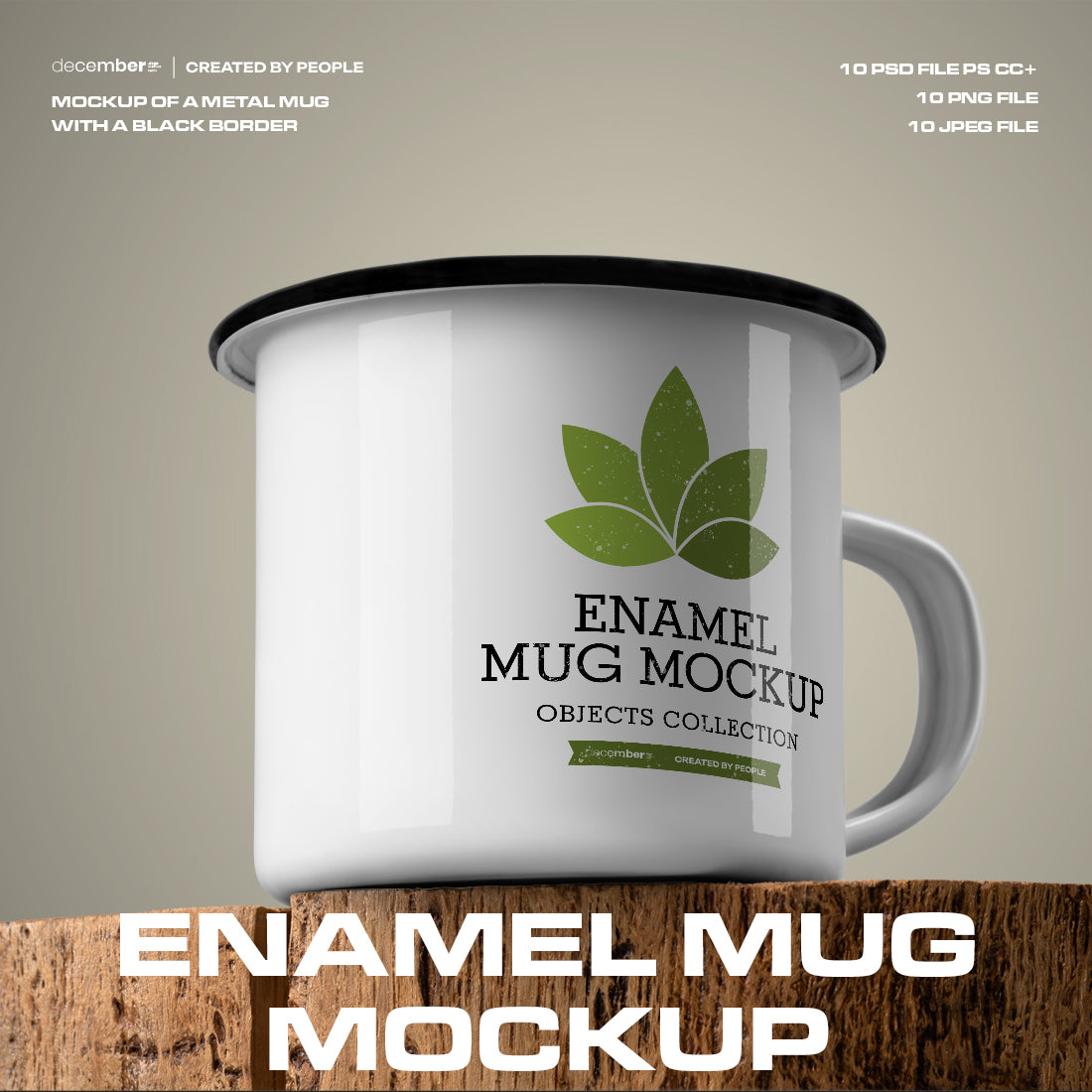 10 Mockups of Enamel Metal Mug with Black Border on Old Wood