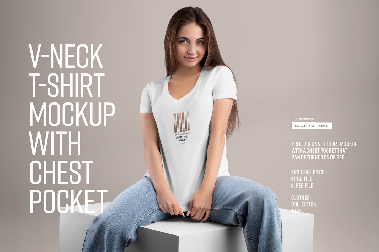4 Mockup Woman V-Neck T-Shirt with a Chest Pocket