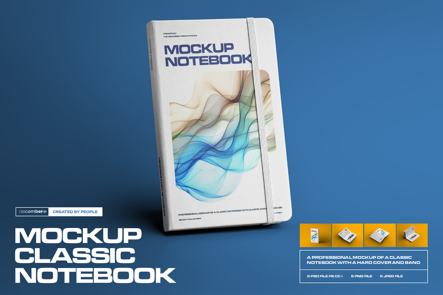 5 Mockups of Classic Notebook with Band and Hard Cover