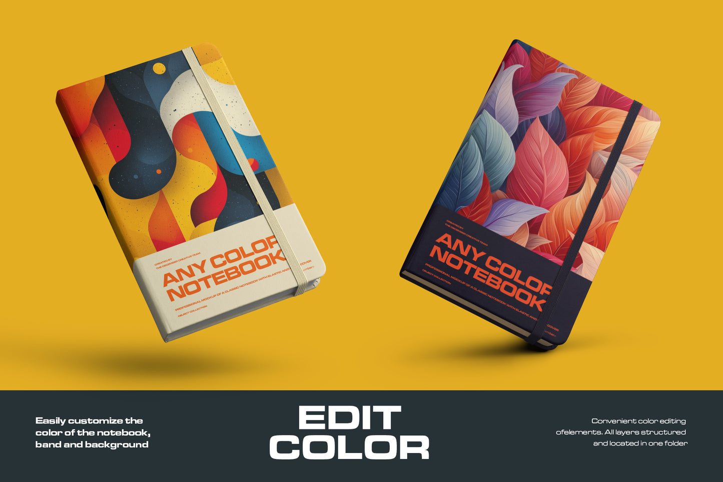 6 Mockups of Classic Notebook with Band and Hard Cover