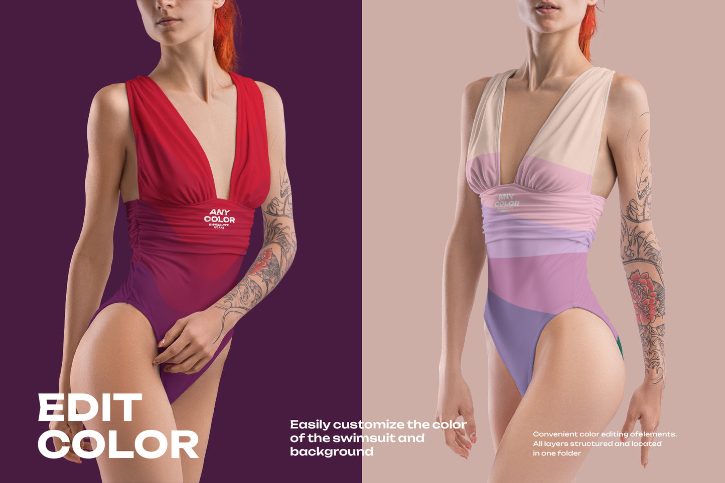 6 Mockups of a One Piece Women's Swimsuit