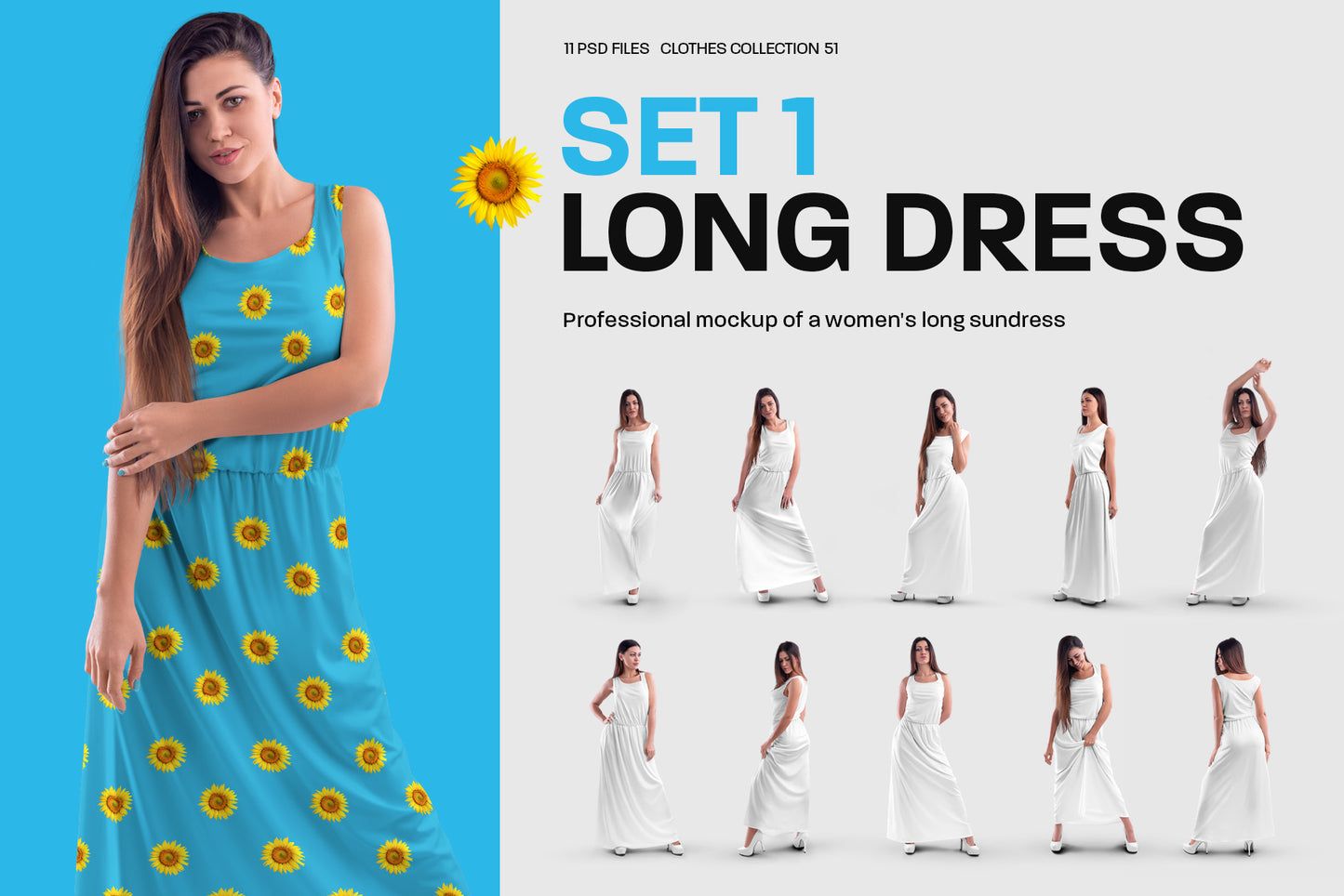 A Large Bundle of Mockups of a Women's Dress in Different Styles