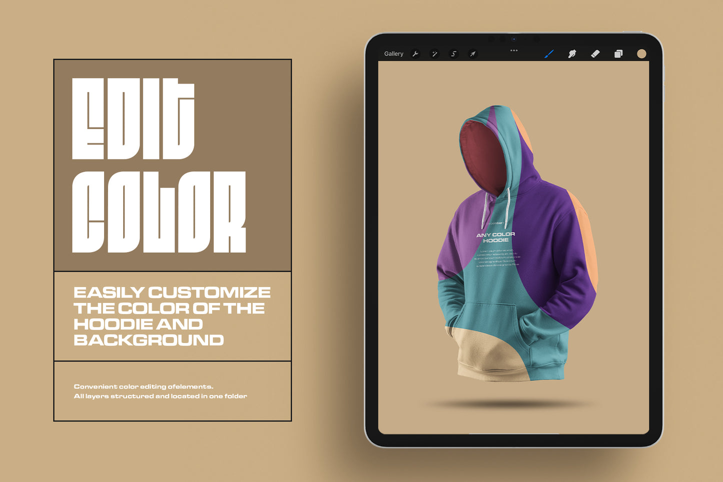7 Mockups Oversize Hoodie in 3D Style for Procreate on the iPad