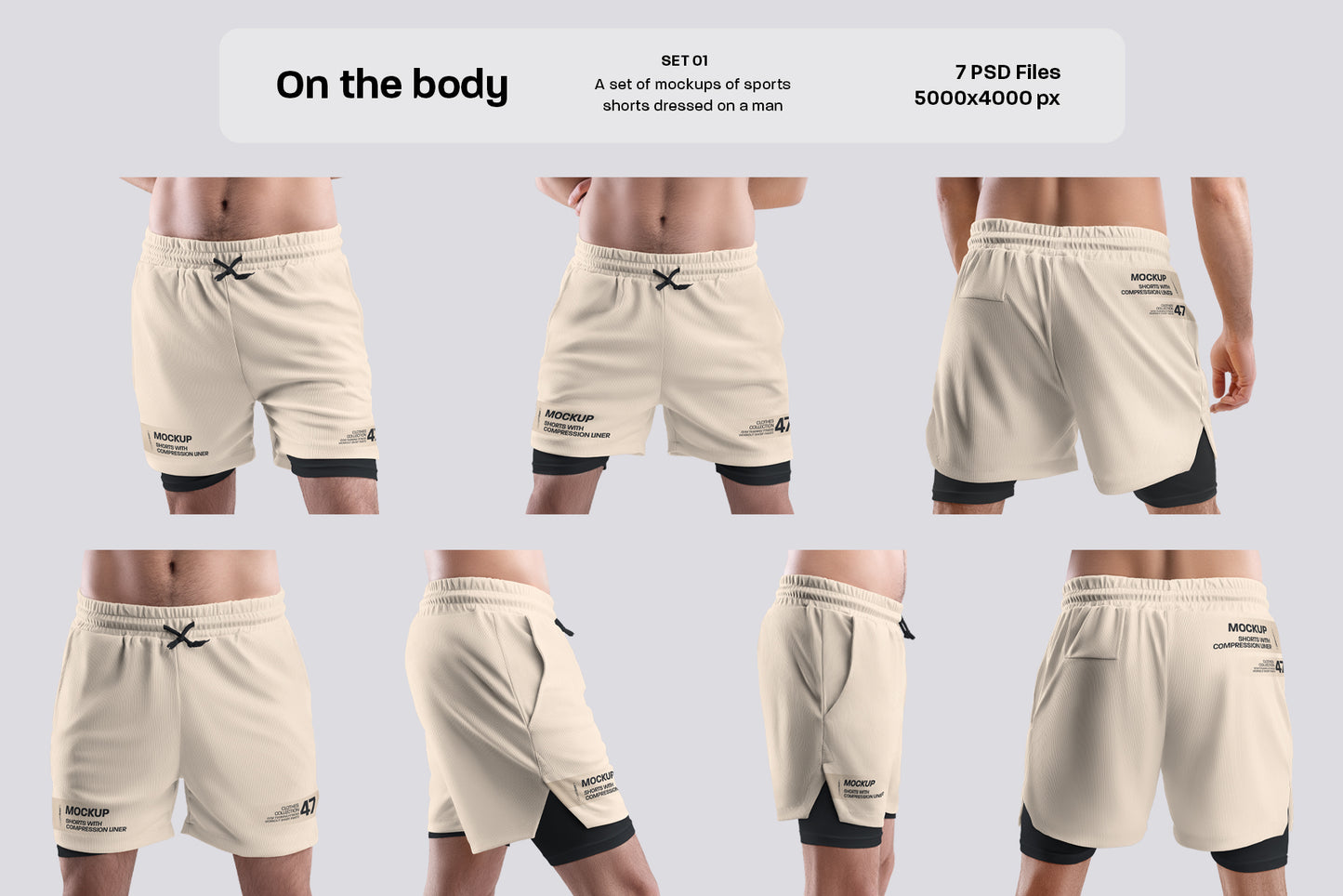 22 Men's Mockups Shorts with Compression Liner - Man/3D/Subjects ( Collection #6 )