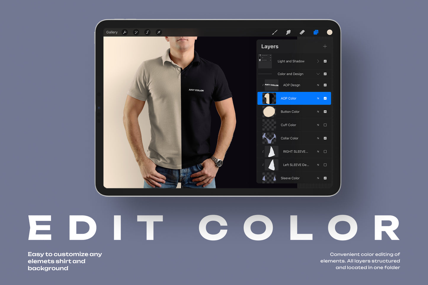6 Mockups Polo Shirt for Procreate on the iPad