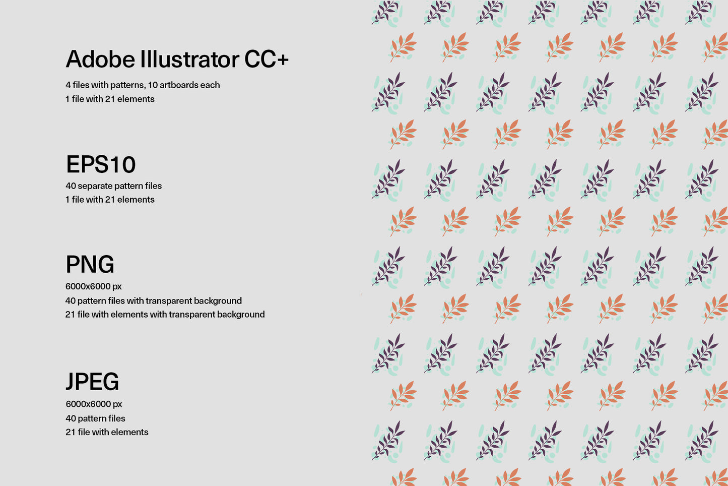 Large set of tropical seamless patterns and individual elements