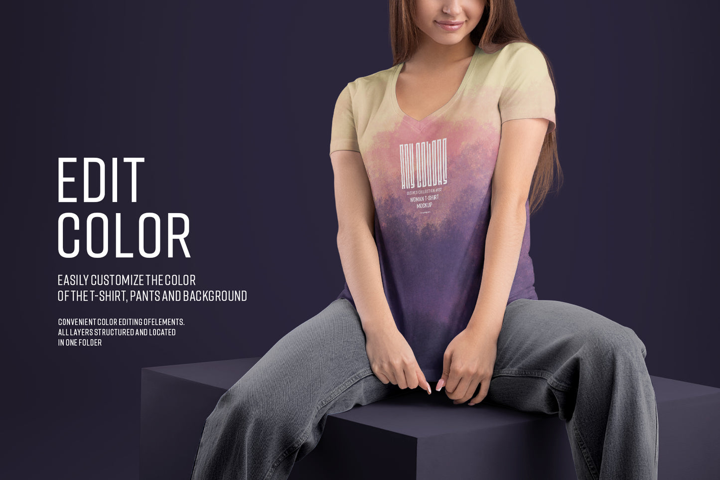 4 Mockup Woman V-Neck T-Shirt with a Chest Pocket