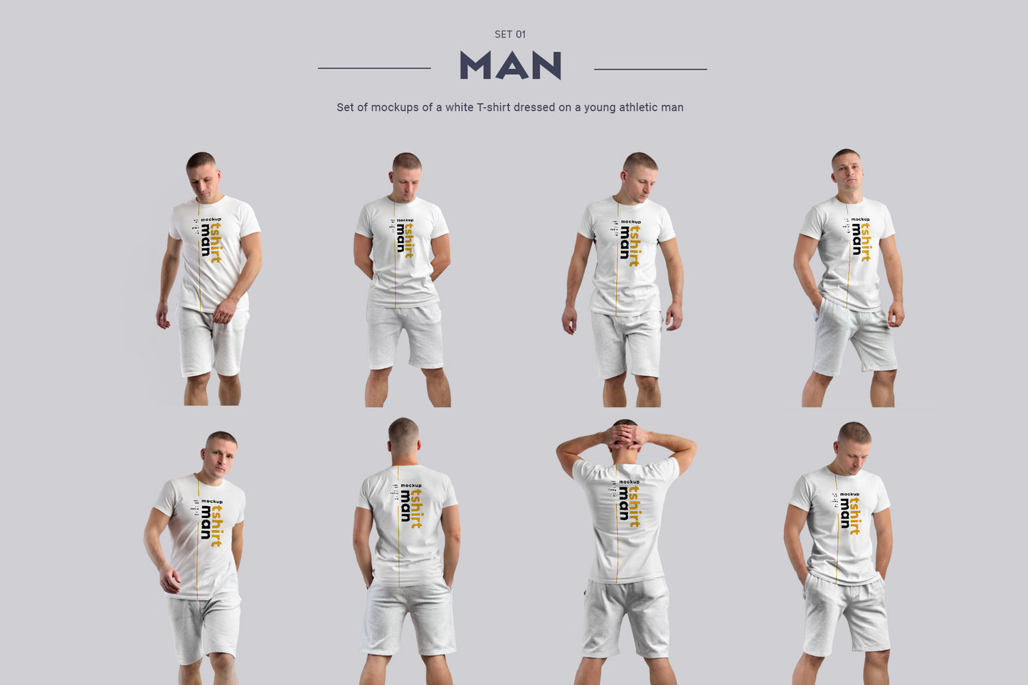 24 mockups t-shirts on the man, 3D and isolated objects