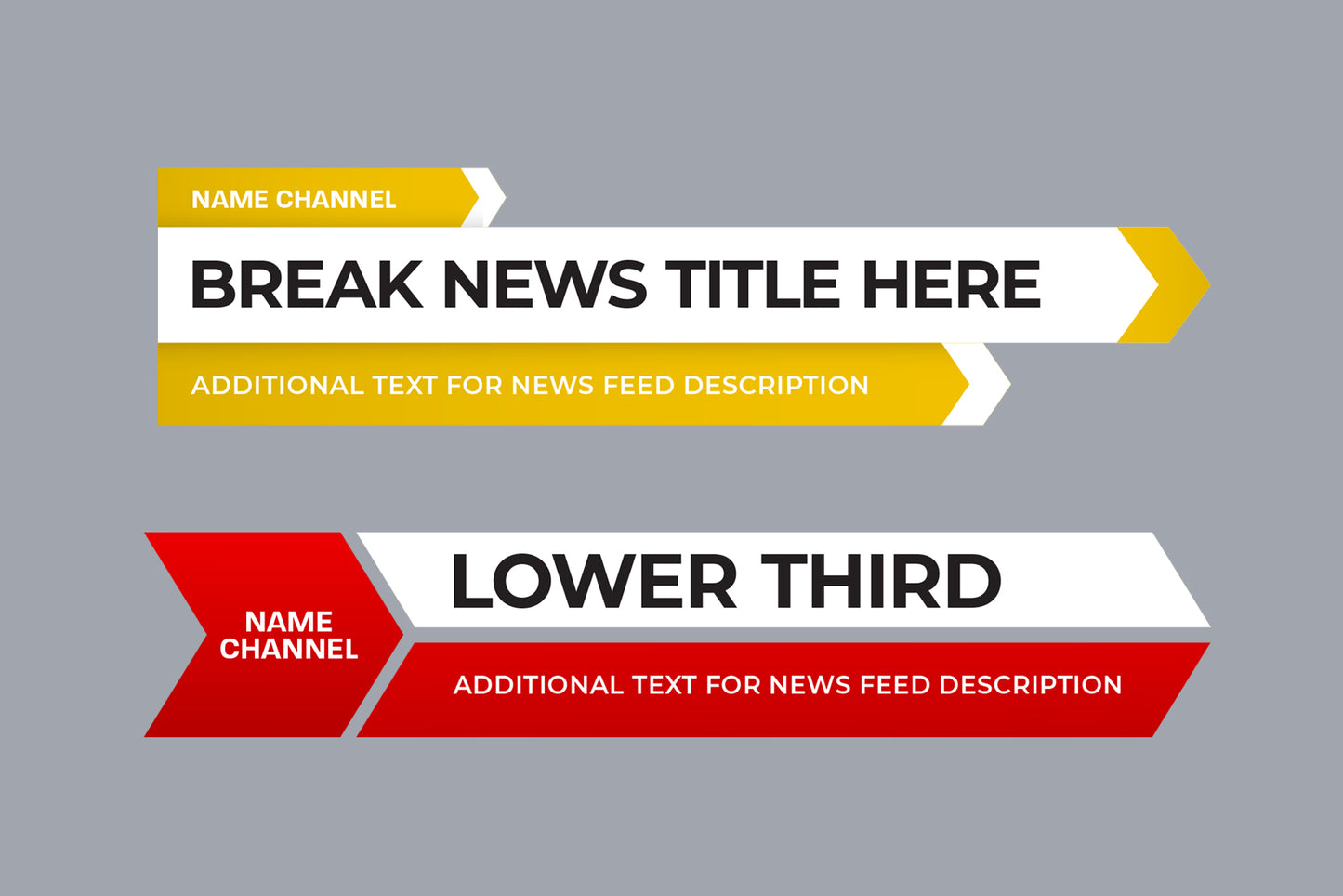 Set of lower thirds templates for TV channels, online broadcast