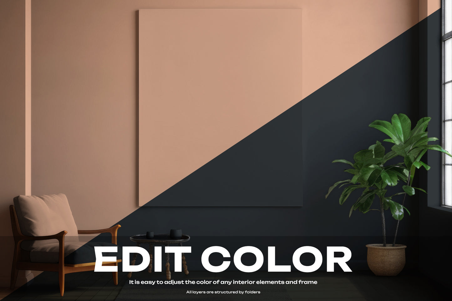4 Mockups of Frames in the Interior. AI Generated