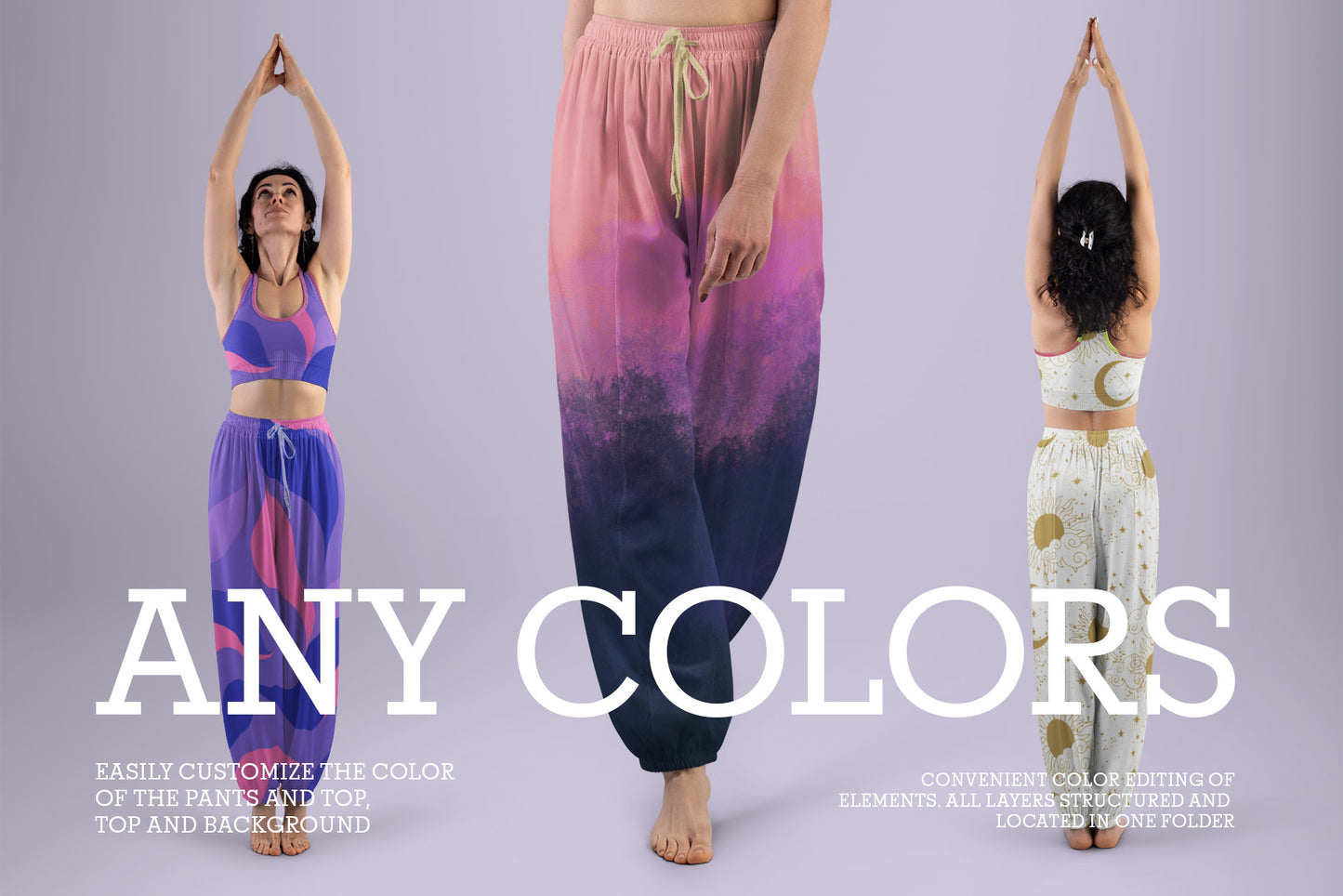 5 Wide Leg Pants Mockups and Top for Yoga and Pilates. vol.02