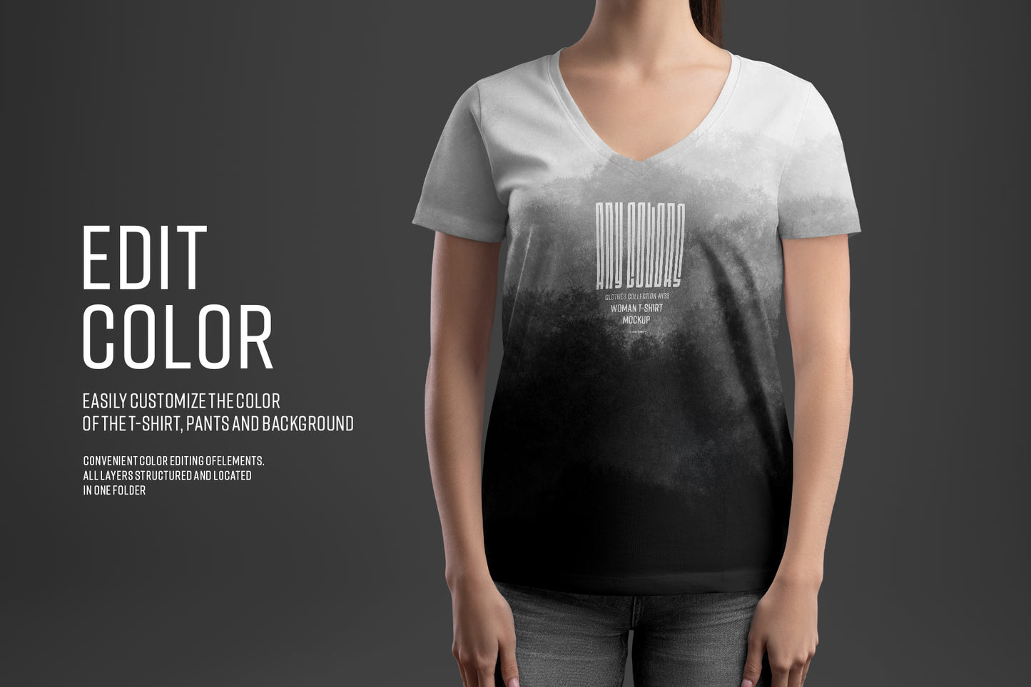 4 Mockup Woman V-Neck T-Shirt with a Chest Pocket. vol.02