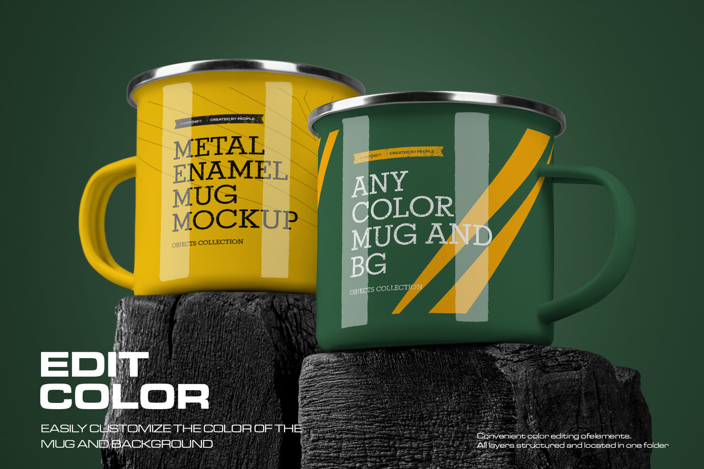 12 Mockups of Enamel Metal Mug on Burnt Wood Bar