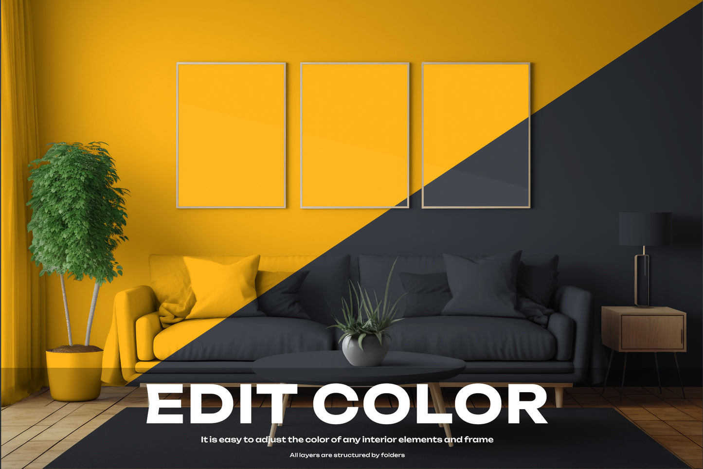 3 Mockups of Frames in the Interior. AI Generated