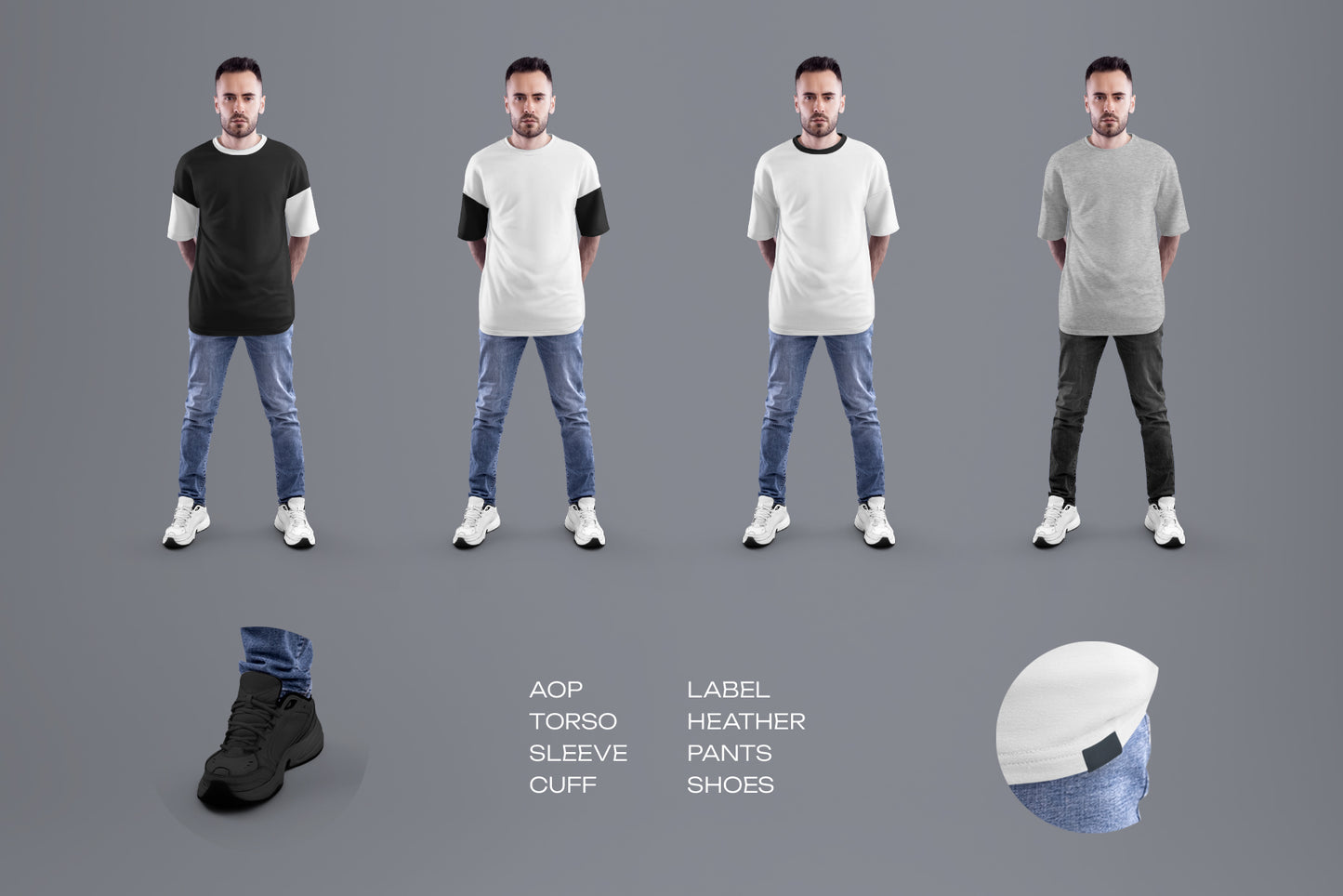 4 Oversized Men's T-Shirt Mockups. vol.02