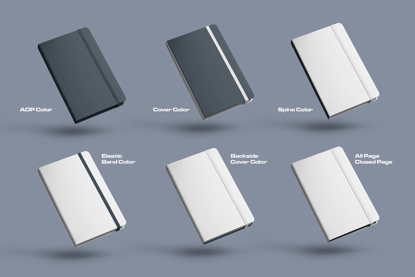 6 Mockups of Classic Notebook with Band and Hard Cover