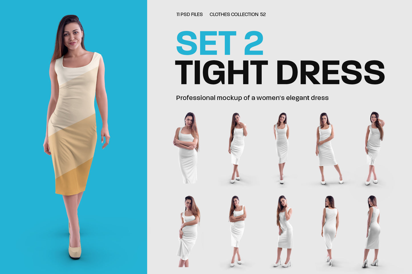 A Large Bundle of Mockups of a Women's Dress in Different Styles