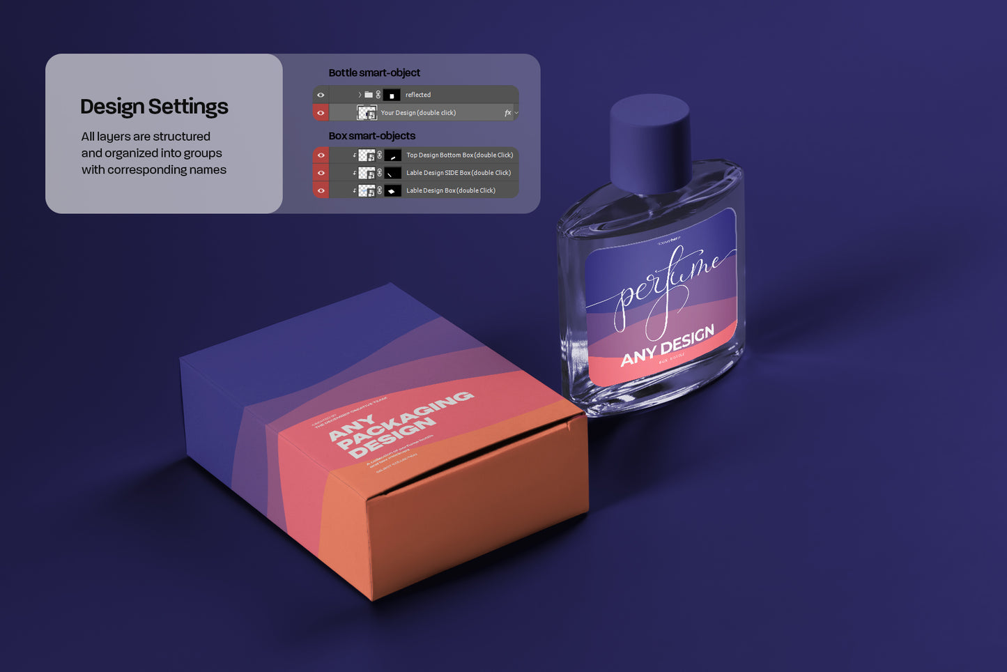 6 Perfume Packaging Mockups. Box and Bottle