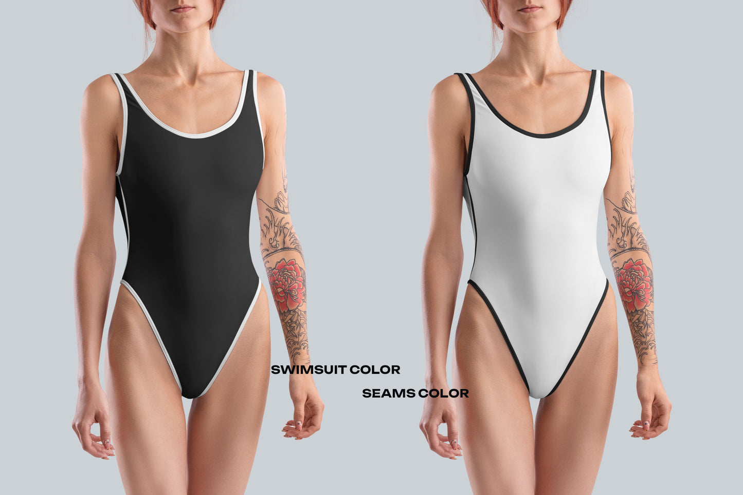 8 Mockups Woman Athletic One Piece Swimsuit vol.03. Full height