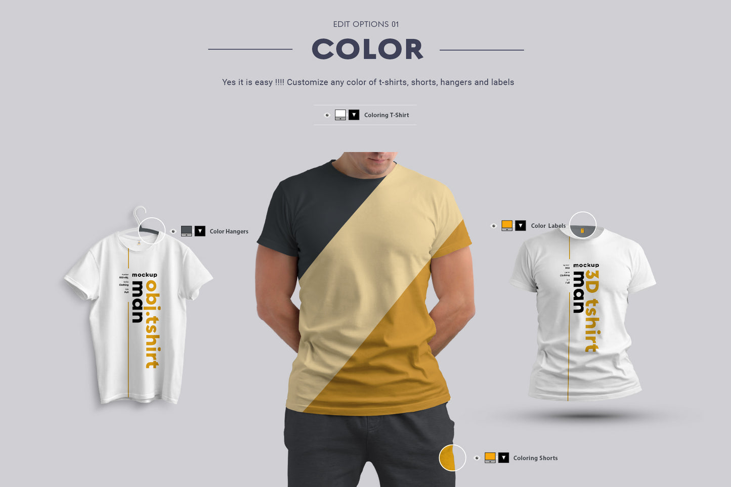 24 mockups t-shirts on the man, 3D and isolated objects