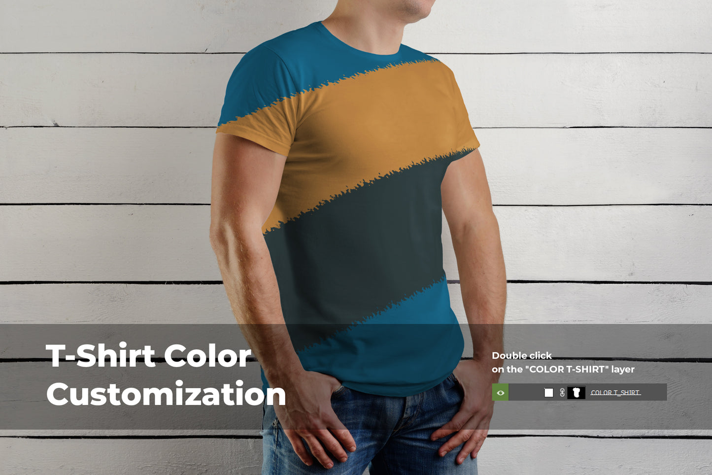 9 T-Shirt Men's Mockups on Wooden Background