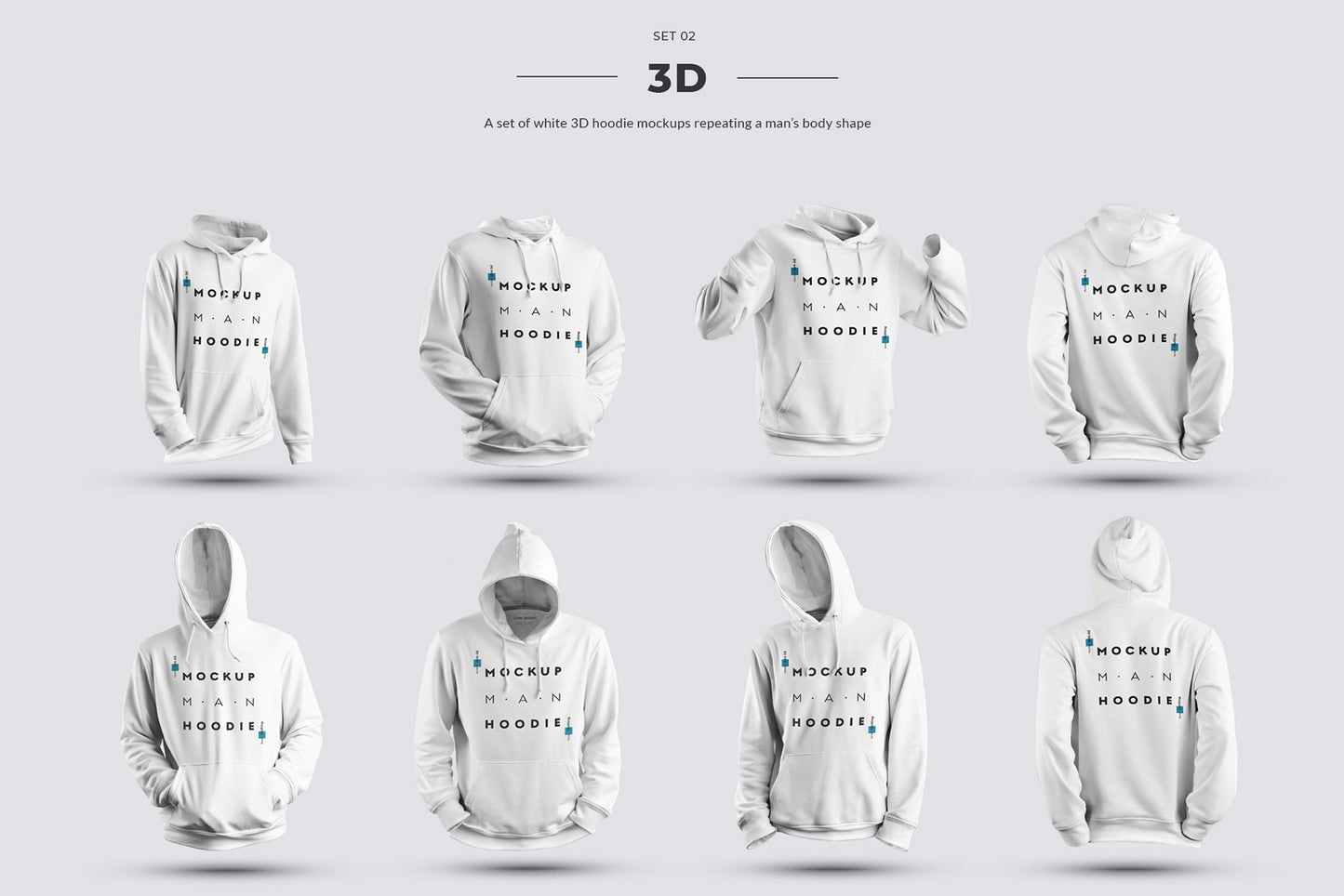 24 mockups hoodie on the man, 3D and isolated objects