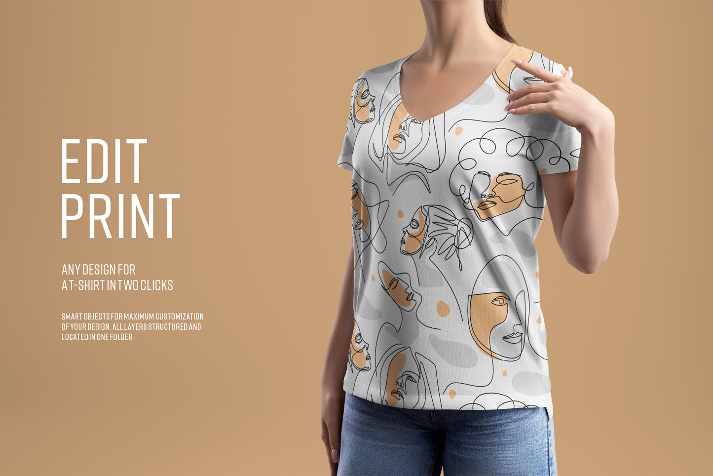 4 Mockup Woman V-Neck T-Shirt with a Chest Pocket. vol.02
