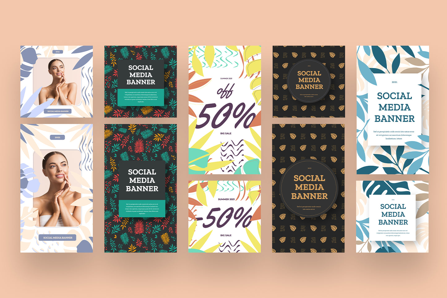 Stylish tropical Instagram post and stories templates