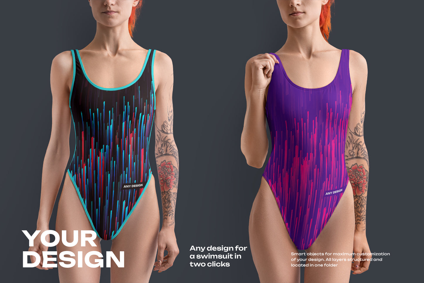 6 Mockups of a One Piece Sports Women's Swimsuit