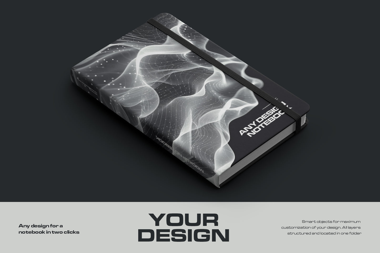 6 Mockups of Classic Notebook with Band and Hard Cover