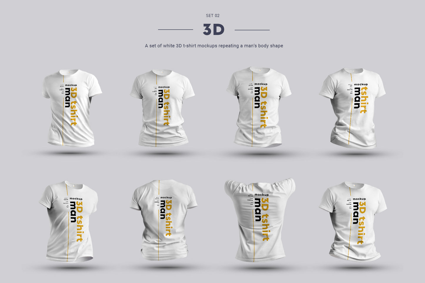 24 mockups t-shirts on the man, 3D and isolated objects