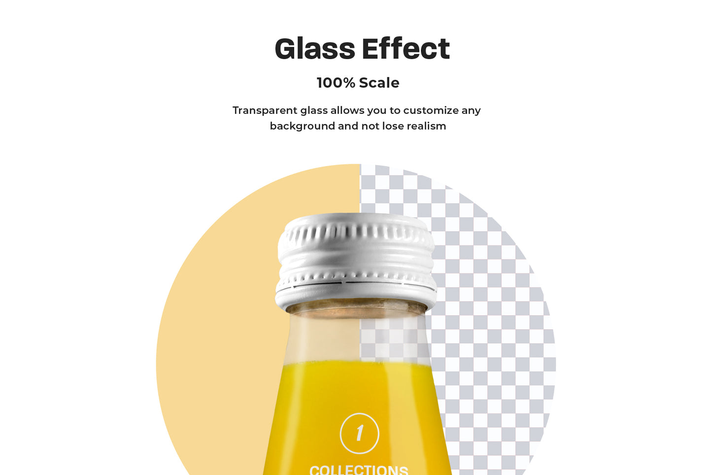 3 Mockup Glass Juice Bottle. 7 juice samples for each bottle