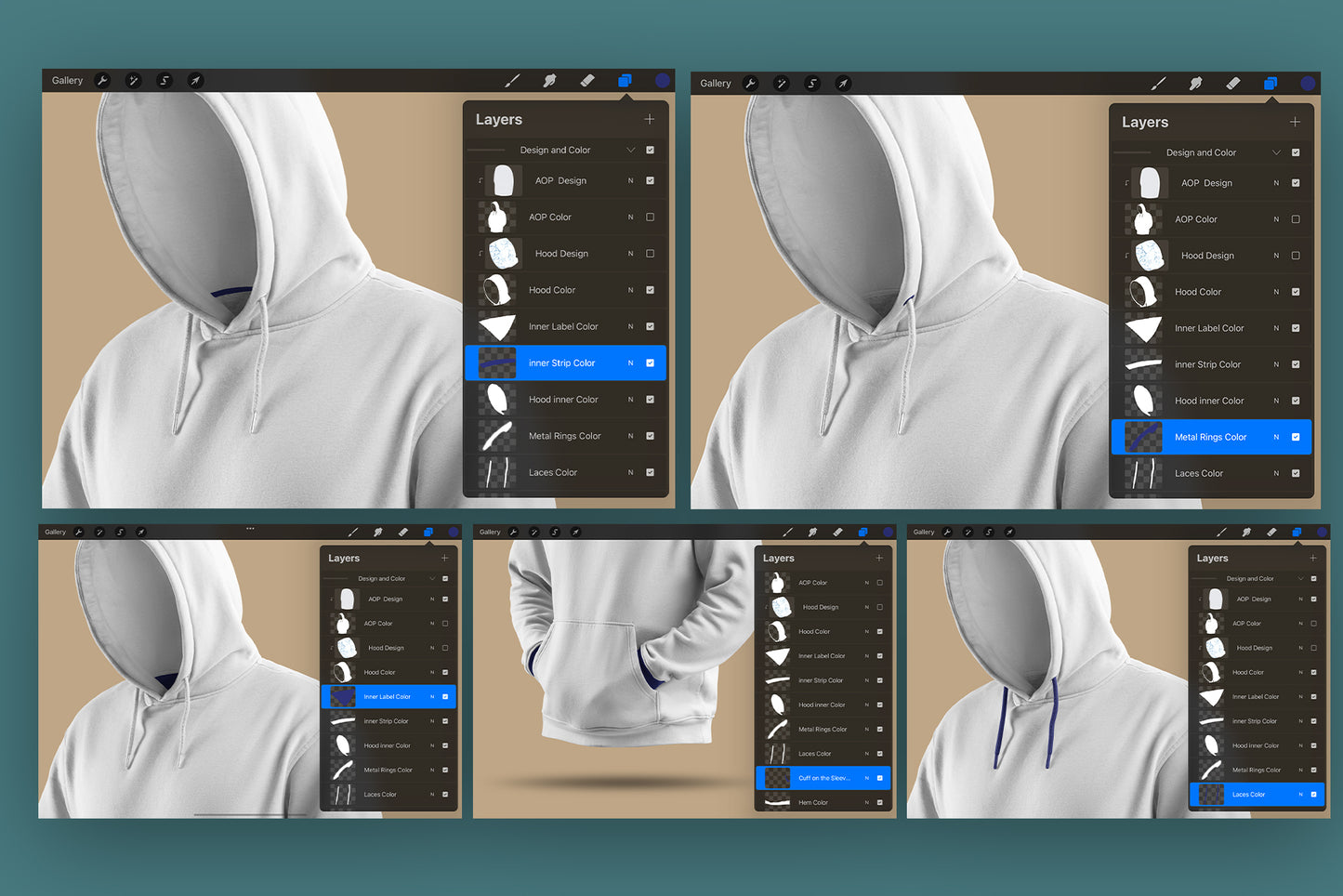 7 Mockups Oversize Hoodie in 3D Style for Procreate on the iPad
