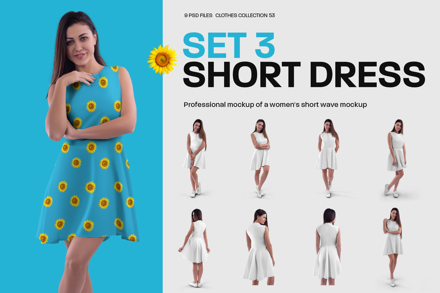 A Large Bundle of Mockups of a Women's Dress in Different Styles