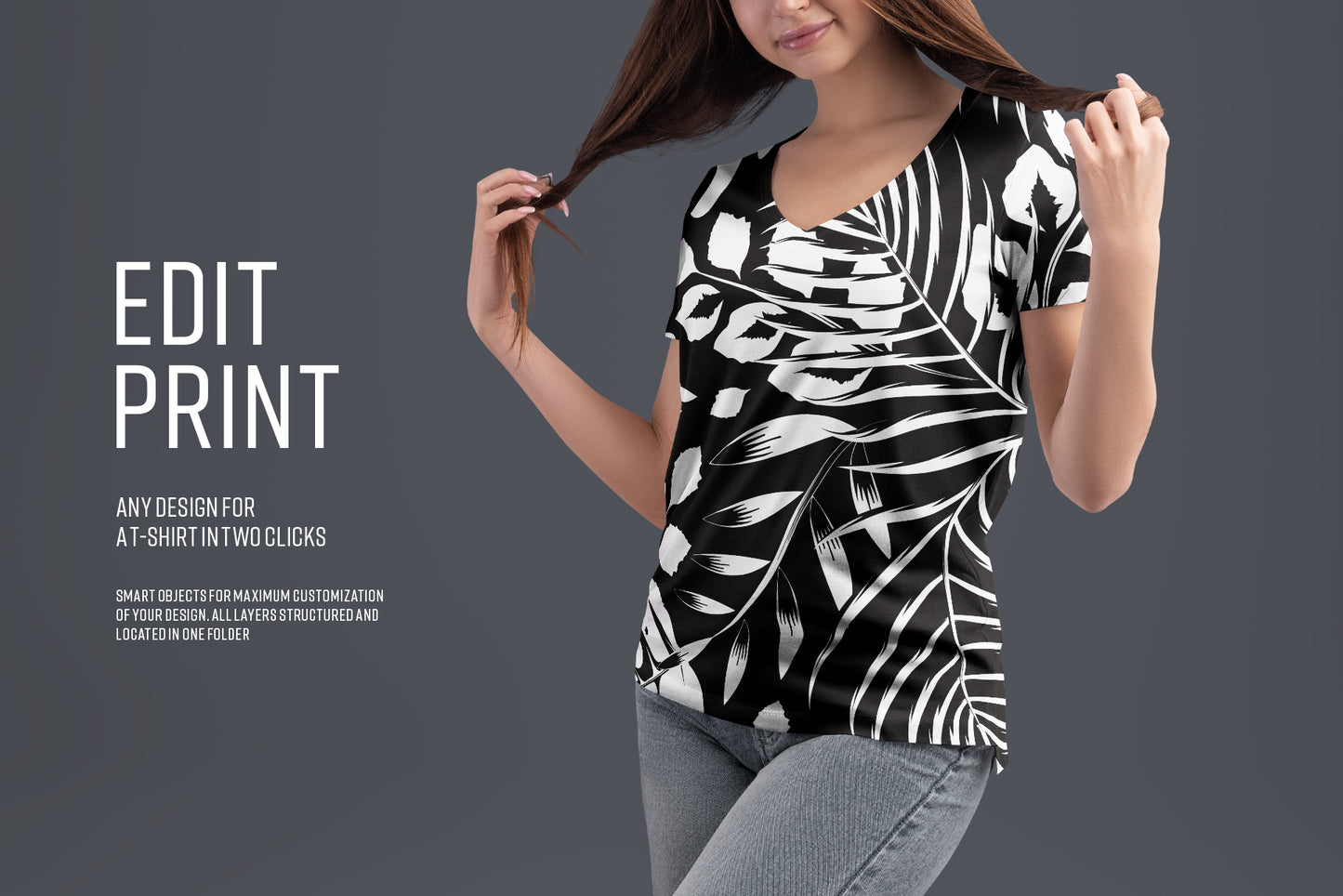 4 Mockup Woman V-Neck T-Shirt with a Chest Pocket