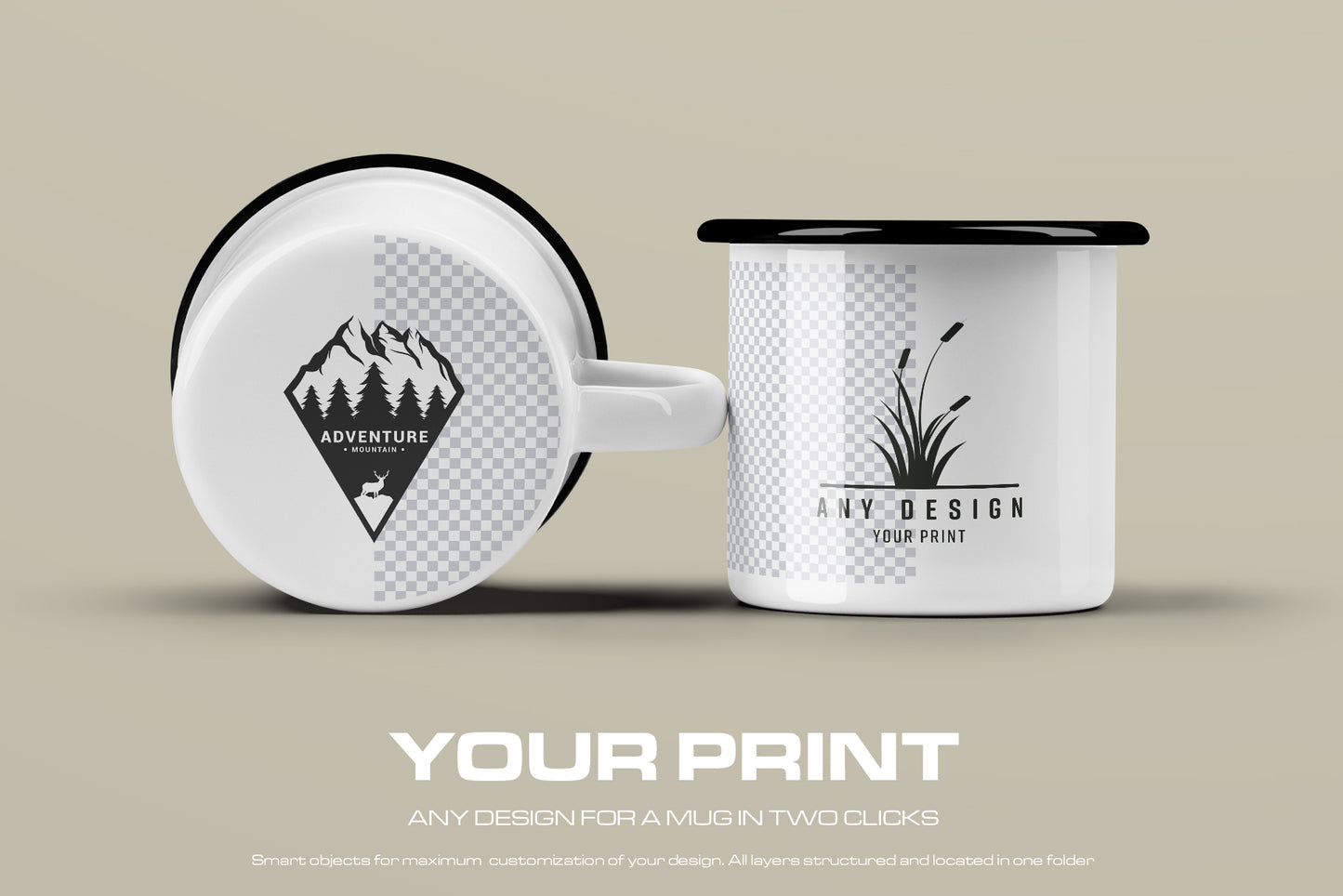 9 Mockups of Enamel Metal Mug with Black Rim