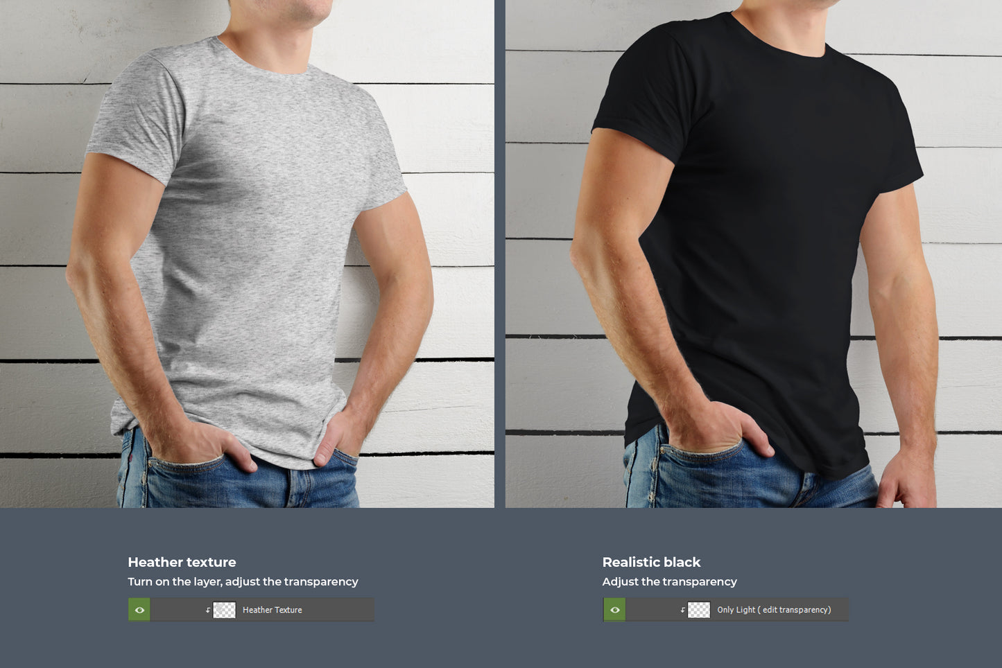 9 T-Shirt Men's Mockups on Wooden Background